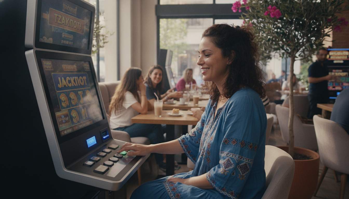 Γυναίκα παίζει slots στο robocat